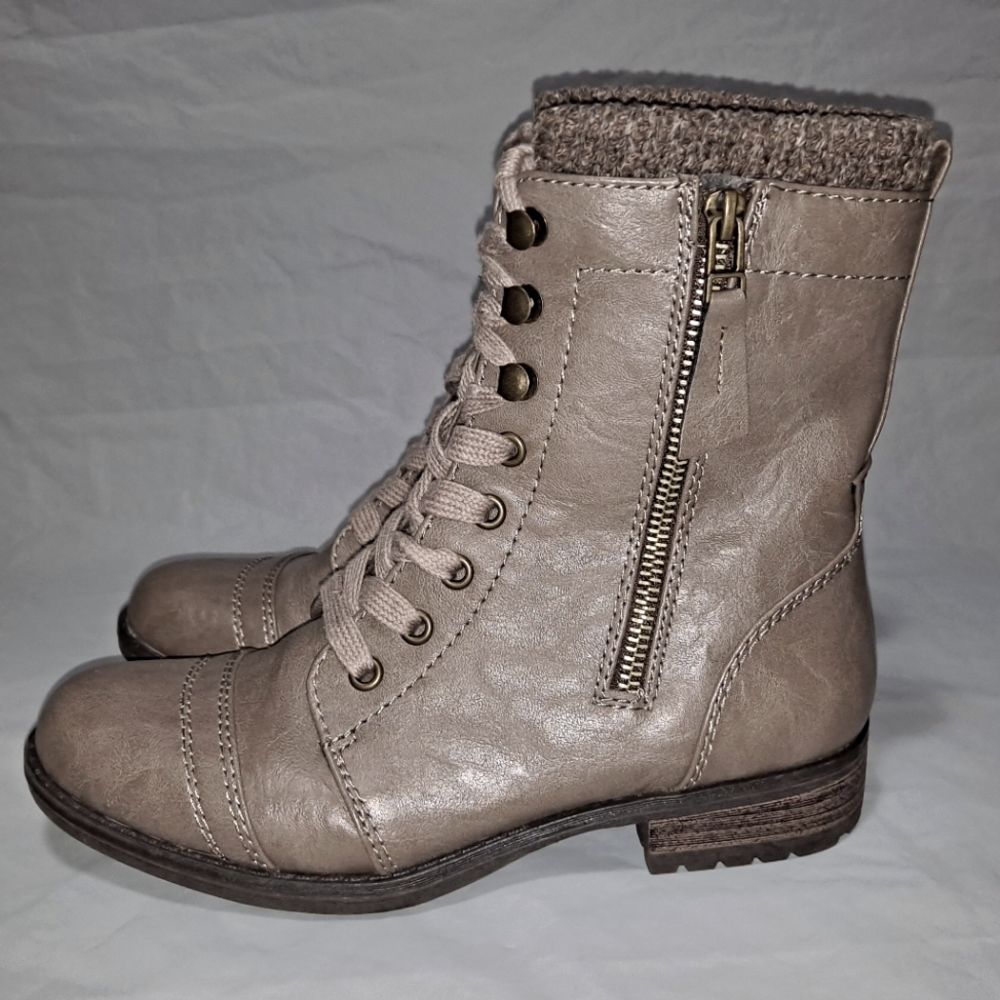 Limelight Taya Boots Women's Size 6.5 Gray/Light Brown Lace-up Biker Style 8 in.